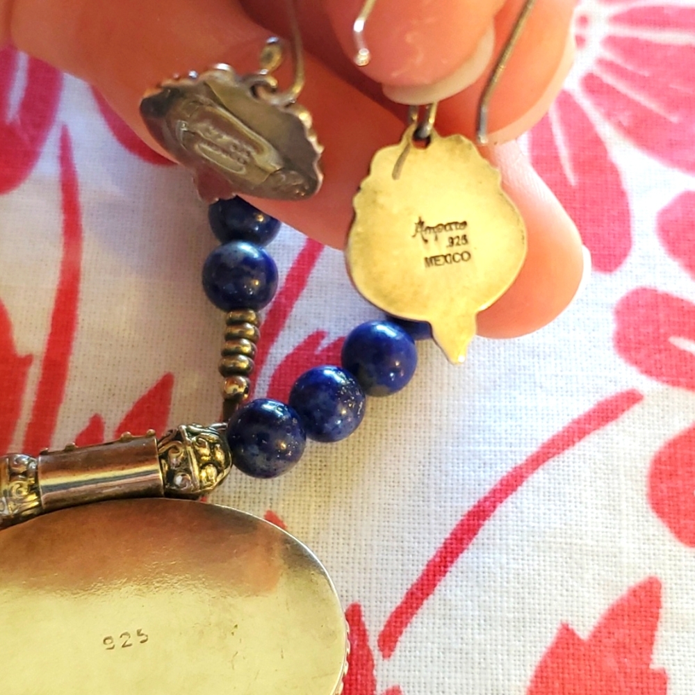 Vintage Lapis Lazuli and sterling silver necklace/ earrings - Picture 7 of 13